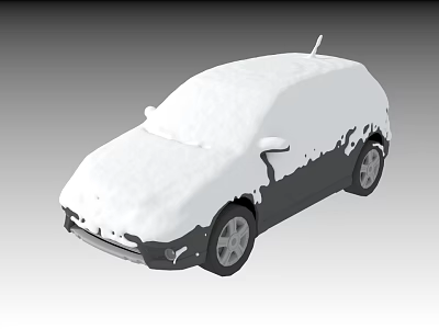 Snow Covered White SUV Car Featuring Roof Antenna And Alloy Wheels 3d model