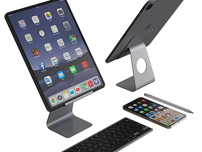 Sleek Tablet Setup With Adjustable Stand Wireless Keyboard And Stylus Pen 3d model