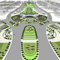 Modern Public Architectural Complex Featuring Curved Pathways Green Landscaping And Open Plaza 3d model