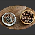 Wooden Tray With Ceramic Plate And Nut Filled Bowl For Daily Household Use