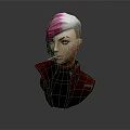 Woman with Pink and White Short Hair in Red Coat 3D Model Bust