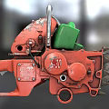 Vintage Red Chainsaw Body With Green Component And Black Cutting Chain