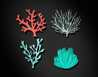 Colorful Coral And Shell Shaped Wall Decor For Home Living Room Decoration 3d model