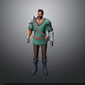 Cartoon Style 3D Male Character With Green Top Brown Pants Backpack Shoulder And Wrist Guards