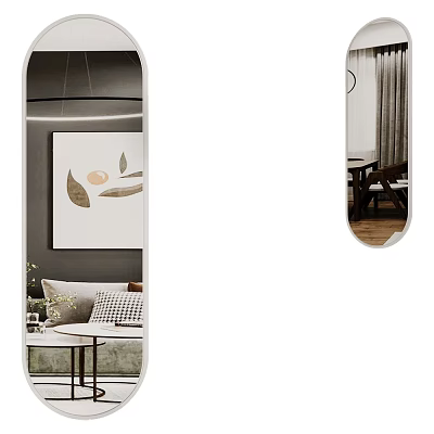 Modern Mirrors in Interior Decor Featuring Abstract Art Sofa Plant Curtains and Wooden Floor 3d model