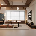 Traditional Japanese Tea Room Interior With Wooden Beams Shoji Doors And Tea Table