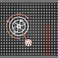 Industrial Style Wall Lamp With Gear Design And Orange Neon Light Effect On Grid Background