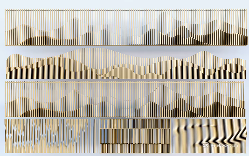 Modern Decorative Partition With Golden Beige Wavy Striped Textured Pattern Design 3d model 