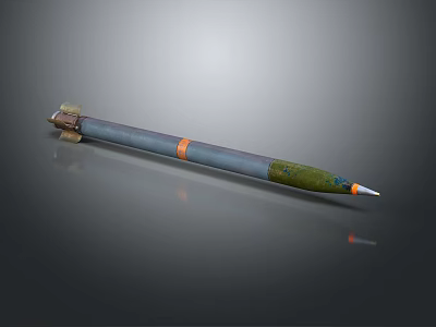 Gray Orange Green Segmented Cylindrical Missile With White Tip And Tail Components 3d model