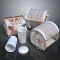 Household Items Including Rusty Metal Containers White Trash Bins With Lids And Open Tops