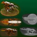 Fantasy Animal Figure With Orange Body White Head And Bone Elements On Circular Base 3d model