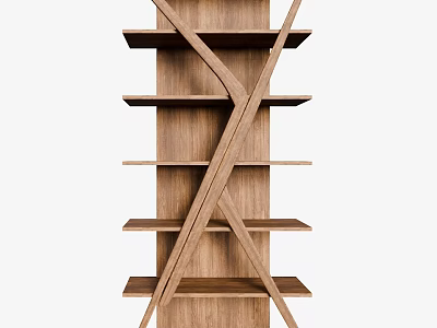 Modern Wooden Shelf Unit With Crossed Frame And Multiple Storage Shelves 3d model