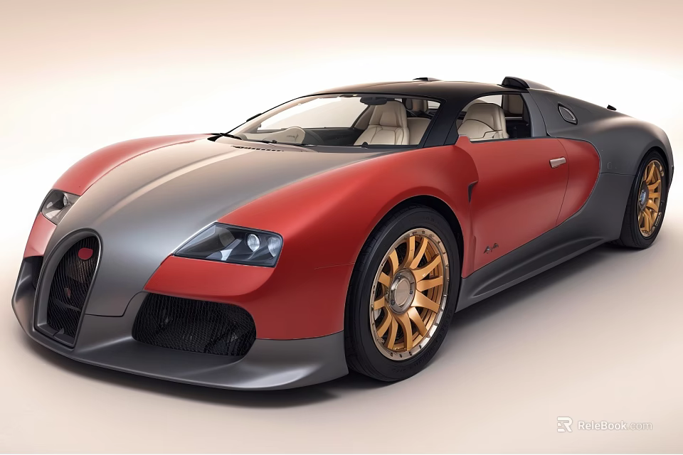 Luxury Bugatti Sports Car With Red And Gray Exterior And Golden Wheels 3d model 