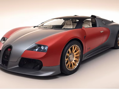 Luxury Bugatti Sports Car With Red And Gray Exterior And Golden Wheels 3d model
