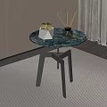 Modern Round Side Table With Marble Top Metal Legs And Decorative Items