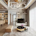Modern Dining Living Room Interior with Wine Cabinet TV Cabinet Table Chairs and Pendant Lights