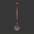 Rusty Worn Shovel With Orange Red Handle On Black Background