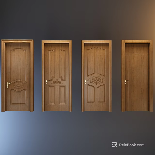 Wooden Swing Doors With Various Carved Patterns And Interior Designs 3d model