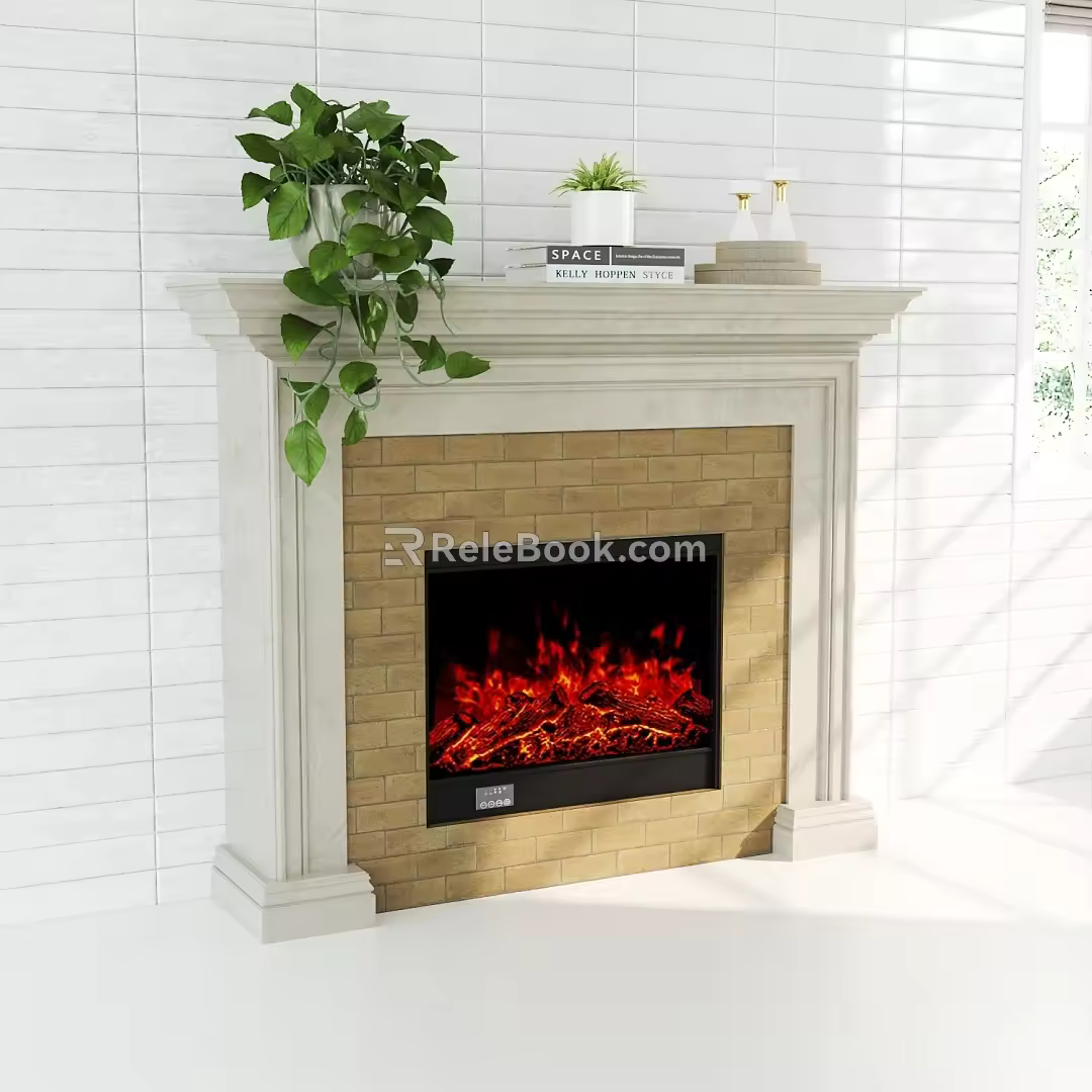 American Retro Fireplace 3d model