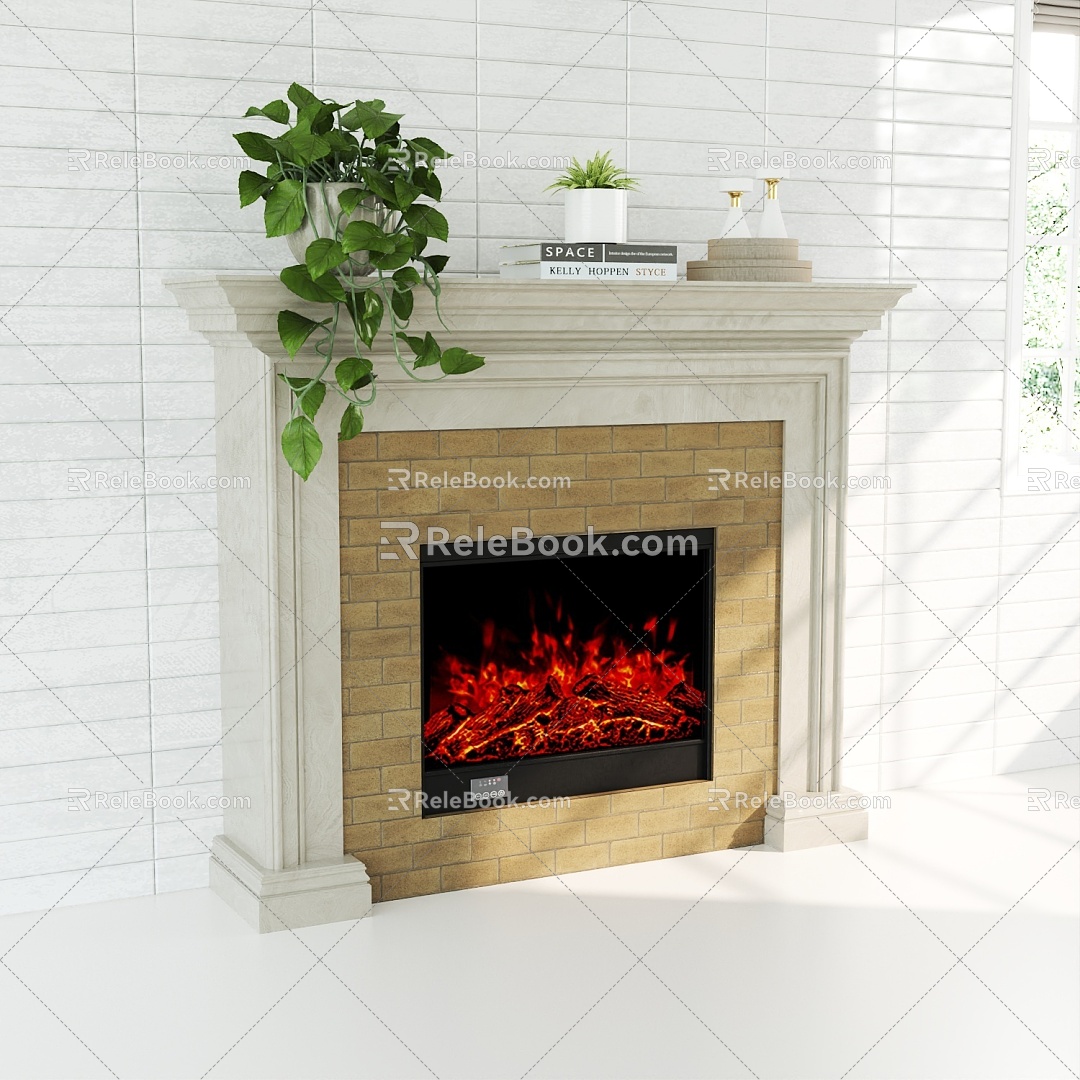 American Retro Fireplace 3d model