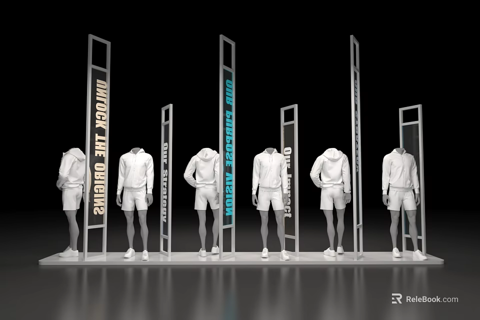 Modern Display Shelves Featuring Mannequins In Outdoor Clothing And Modern Technique 3d model 