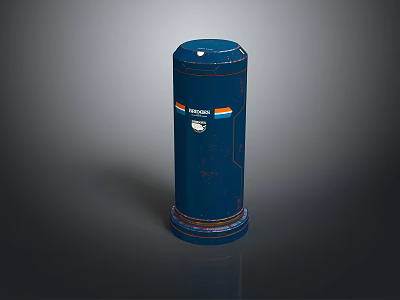 Blue Cylindrical Military Weapon With Orange White Stripes And Durable Structure 3d model