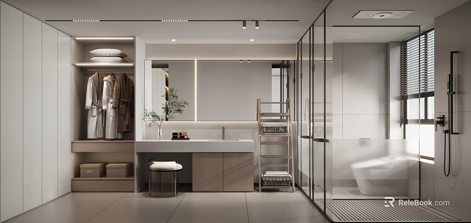 Modern Open Kitchen Interior Design With Island Counter And Cabinets 3d model