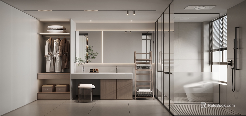 Modern Open Kitchen Interior Design With Island Counter And Cabinets 3d model 