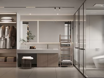 Cream Style Toilet Cloakroom Smart Mirror Bathroom Toilet Cloakroom Wardrobe Wash Desk Basin Shower Shower Towel 3d model