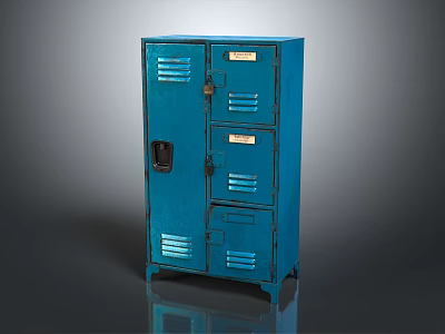 Blue Metal Locker Cabinet With Multiple Compartments And Vintage Industrial Design 3d model