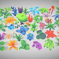 Colorful Plants Flowers and Leaves with Various Colors and Diverse Shapes 3D Model Collection