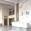Modern Office Lobby Reception Desk With Marble Finish And Spacious Bright Business Hall Interior Design