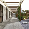 Modern Courtyard Garden Landscape Design With Natural Stepping Stone Path And Comfortable Outdoor Leisure Areas
