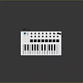 White MIDI Keyboard Instrument With Black Keys Blue Pads Knobs And Dark Background Decor 3d model