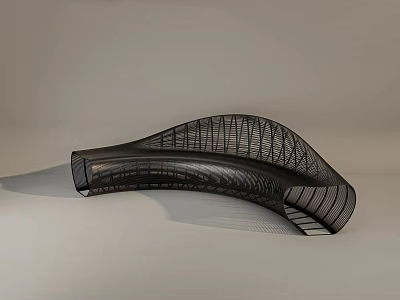 Modern Curved Public Bench With Perforated Metal Structure And Sleek Design 3d model