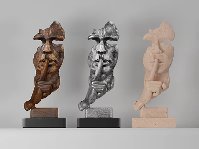 Three Face Shaped Decorative Figurine Set with Various Material Bases 3d model