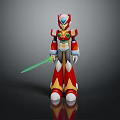 Game Movie Robot Character Red White Yellow Armor Holding Green Sword