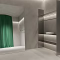 Modern Flowing Yuhe Clothing Store with Clothing Mannequins Green Chairs and Display Area