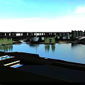 Waterfront Landscape Design With Lake Island Bridge Pavilion Walkway And Lush Greenery