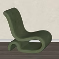 Green Modern Lounge Chair With Unique Curved Shape And Soft Upholstery On Wooden Floor