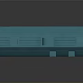 Turquoise Toy Train Carriage With Caterpillar Wheels And Detailed Structure