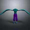 Bird With Spread Blue Wings Green Body And Purple Legs Standing