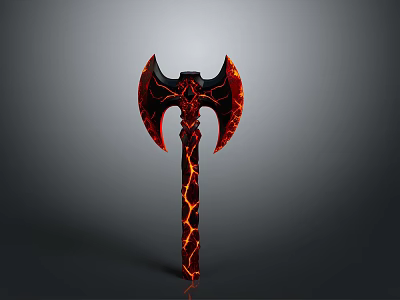 Fiery Mythical Axe With Red And Black Flame Texture And Cracked Handle 3d model