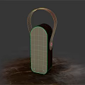 Brown Handbag With Curved Handle And Light Dark Panel On Wooden Tabletop