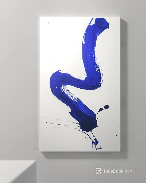 Blue Abstract Painting With Dynamic Brushstroke On White Background Artwork 3d model