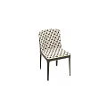 Stylish Dining Chair With Black And White Diamond Pattern And Black Frame Design