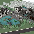 Traditional Ancient Architecture Courtyard With Central Pond And Green Trees