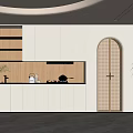 Modern Kitchen Interior Design With White Cabinets Wooden Countertop And Arched Door