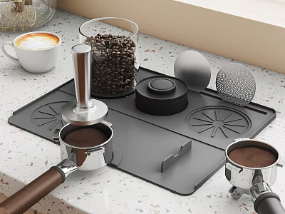 Living Dining Area Coffee Making Station With Coffee Cup Beans Tamper And Mat 3d model