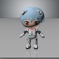 Cartoon Character Plush Toy With Blue Hair Horns Red Eyes And White Outfit Green Accents